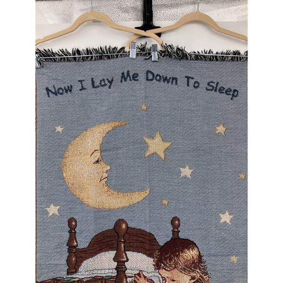Vintage Now I Lay Me Down To Sleep Nursery Crib Baby Kid Woven Throw Blanket - Picture 4 of 6